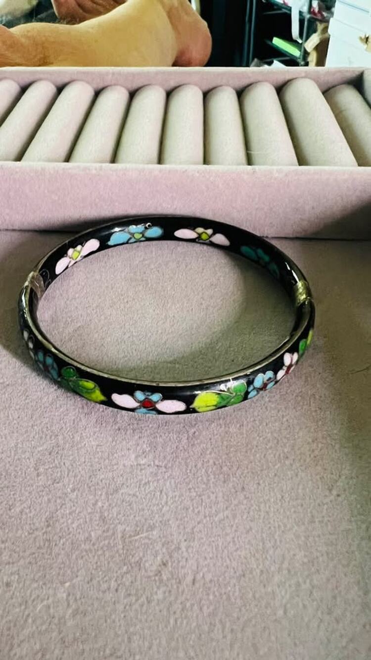 Vintage Cloisonné Enamel Floral Bangle Bracelet